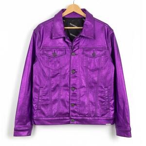 Valabasas Mens M Streetwear Hip Hop Y2K Maximalist Biker Metallic Retro Jacket